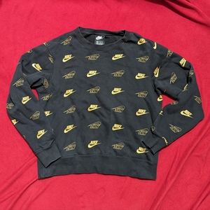 Nike Hoodie Sweatshirt Crew Neck Black Gold Logo XS EUC